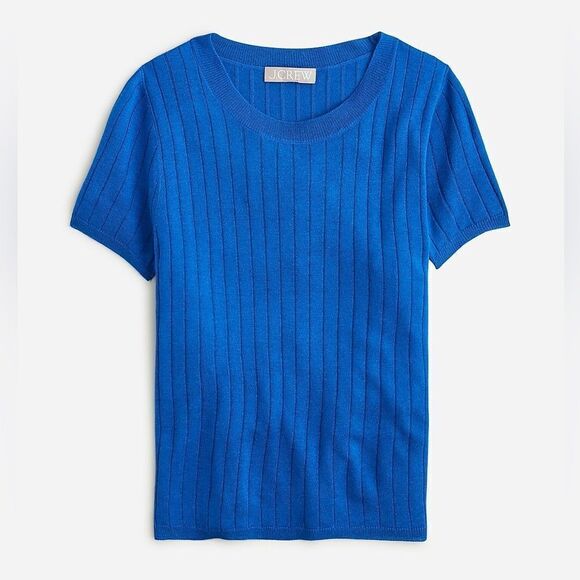 J.Crew *NAVY* Silk Cashmere Ribbed Cropped Tee Medium - Picture 1 of 9